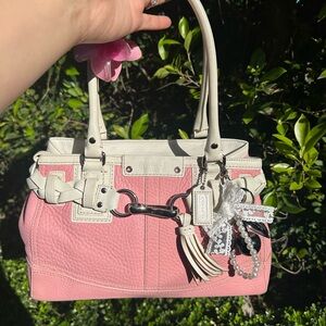 Vintage Coach Hamptons Pink Pebbled Leather Carryall Satchel F13084 Y2K